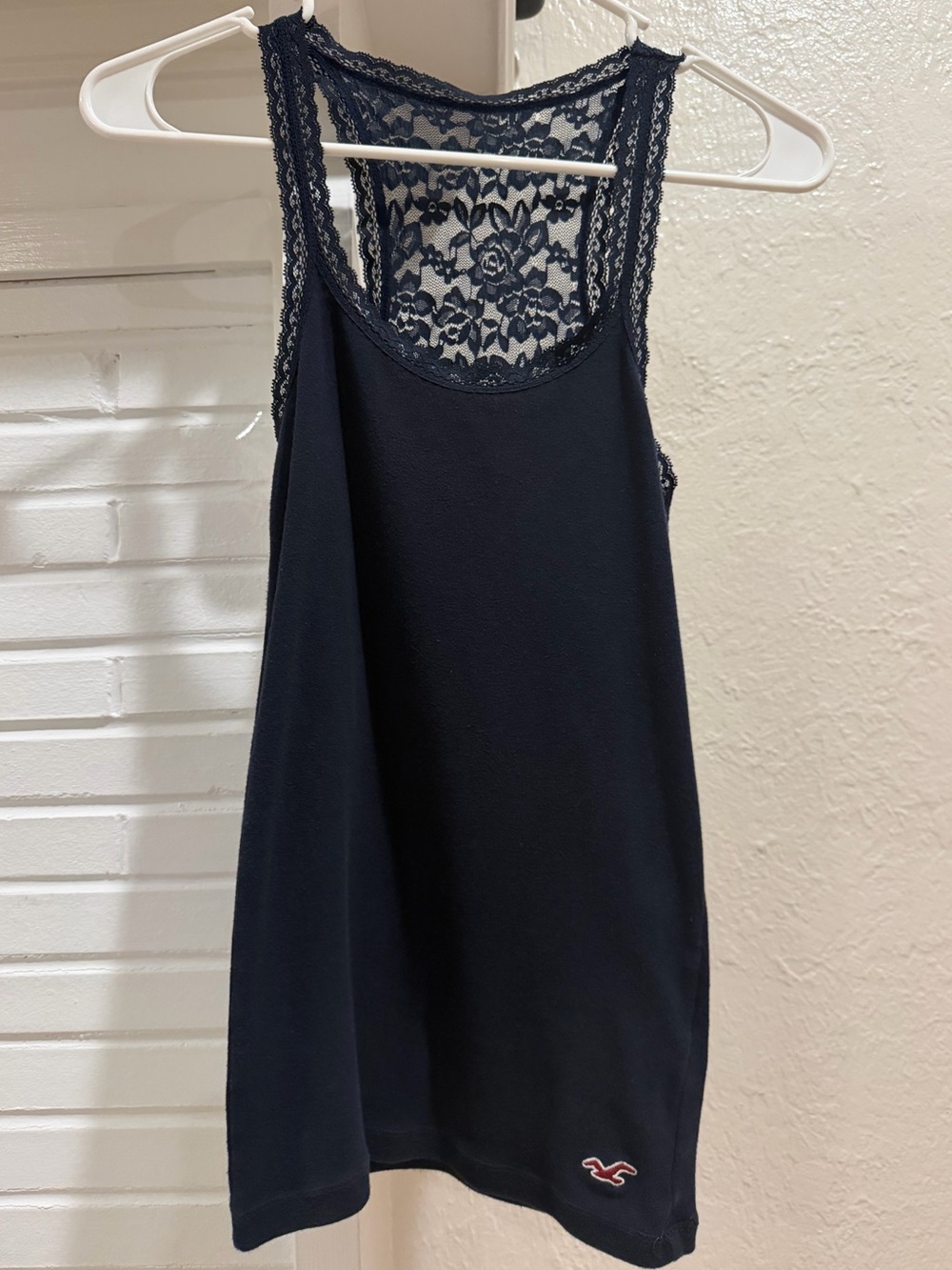 Hollister Navy Lace Back Tank Top Small | Floral Racerback Cami Y2K